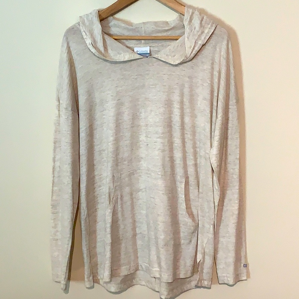 Columbia Long Sleeve Hooded Beige Pullover Shirt Sz XL
